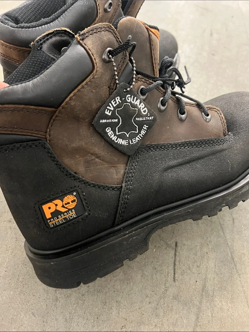 Men's Black and Brown Safety Work Boots with Orange Accents